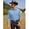 imageCOOFANDY Mens Western Cowboy Shirts Long Sleeve Cotton Casual Button Down Work Shirt with PocketsLight Blue