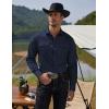 imageCOOFANDY Mens Western Cowboy Shirts Long Sleeve Cotton Casual Button Down Work Shirt with PocketsSolid Deep Blue