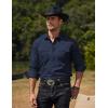 imageCOOFANDY Mens Western Cowboy Shirts Long Sleeve Cotton Casual Button Down Work Shirt with PocketsSolid Deep Blue
