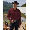 imageCOOFANDY Mens Western Cowboy Shirts Long Sleeve Cotton Casual Button Down Work Shirt with PocketsSolid Wine Red
