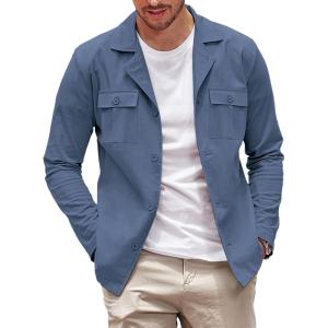 imageCOOFANDY Mens Casual Shirt Jacket Long Sleeve Button Down Overshirt Lightweight Shacket with PocketsBlue