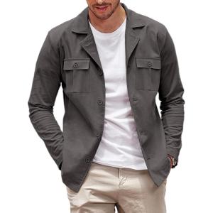 imageCOOFANDY Mens Casual Shirt Jacket Long Sleeve Button Down Overshirt Lightweight Shacket with PocketsDark Grey