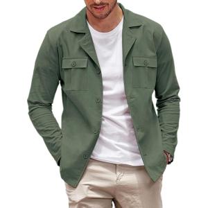 imageCOOFANDY Mens Casual Shirt Jacket Long Sleeve Button Down Overshirt Lightweight Shacket with PocketsDeep Army Green