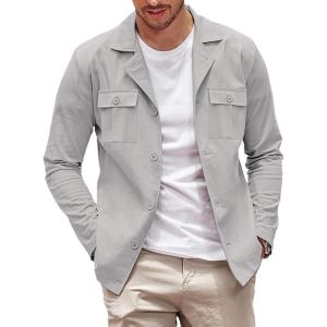 imageCOOFANDY Mens Casual Shirt Jacket Long Sleeve Button Down Overshirt Lightweight Shacket with PocketsLight Grey
