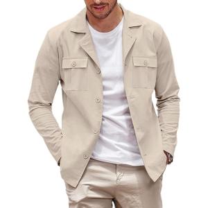 imageCOOFANDY Mens Casual Shirt Jacket Long Sleeve Button Down Overshirt Lightweight Shacket with PocketsLight Khaki