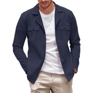 imageCOOFANDY Mens Casual Shirt Jacket Long Sleeve Button Down Overshirt Lightweight Shacket with PocketsNavy Blue