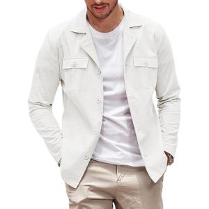 imageCOOFANDY Mens Casual Shirt Jacket Long Sleeve Button Down Overshirt Lightweight Shacket with PocketsWhite