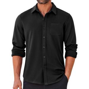 imageCOOFANDY Mens Long Sleeve Wrinkle Free Shirts Casual Button Down Stretch Dress Shirt with PocketBlack