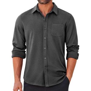 imageCOOFANDY Mens Long Sleeve Wrinkle Free Shirts Casual Button Down Stretch Dress Shirt with PocketDark Grey