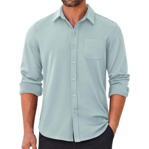imageCOOFANDY Mens Long Sleeve Wrinkle Free Shirts Casual Button Down Stretch Dress Shirt with PocketLight Blue
