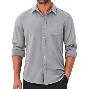 imageCOOFANDY Mens Long Sleeve Wrinkle Free Shirts Casual Button Down Stretch Dress Shirt with PocketLight Grey