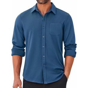imageCOOFANDY Mens Long Sleeve Wrinkle Free Shirts Casual Button Down Stretch Dress Shirt with PocketSky Blue