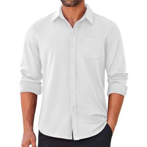 imageCOOFANDY Mens Long Sleeve Wrinkle Free Shirts Casual Button Down Stretch Dress Shirt with PocketWhite