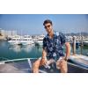 imageCOOFANDY Mens Hawaiian Tropical Shirt Button Down Short Sleeve Vintage Floral ShirtBlue  White Leaves