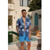 imageCOOFANDY Mens Hawaiian Tropical Shirt Button Down Short Sleeve Vintage Floral ShirtBlue  White Leaves