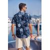 imageCOOFANDY Mens Hawaiian Tropical Shirt Button Down Short Sleeve Vintage Floral ShirtBlue  White Leaves