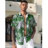 imageCOOFANDY Mens Hawaiian Tropical Shirt Button Down Short Sleeve Vintage Floral ShirtGreenWhite