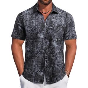 imageCOOFANDY Mens Hawaiian Tropical Shirt Button Down Short Sleeve Vintage Floral ShirtBlack