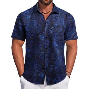 imageCOOFANDY Mens Hawaiian Tropical Shirt Button Down Short Sleeve Vintage Floral ShirtBlue