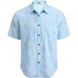 imageCOOFANDY Mens Hawaiian Tropical Shirt Button Down Short Sleeve Vintage Floral ShirtBlue Leaves