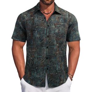 imageCOOFANDY Mens Hawaiian Tropical Shirt Button Down Short Sleeve Vintage Floral ShirtBrown