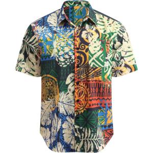 imageCOOFANDY Mens Hawaiian Tropical Shirt Button Down Short Sleeve Vintage Floral ShirtColorful Hibiscus Tapa Collage