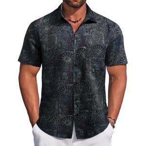 imageCOOFANDY Mens Hawaiian Tropical Shirt Button Down Short Sleeve Vintage Floral ShirtDark Green