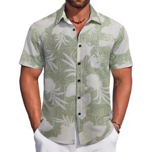 imageCOOFANDY Mens Hawaiian Tropical Shirt Button Down Short Sleeve Vintage Floral ShirtGreenWhite Flower