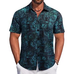 imageCOOFANDY Mens Hawaiian Tropical Shirt Button Down Short Sleeve Vintage Floral ShirtLake Blue
