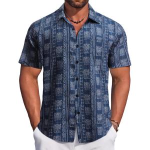imageCOOFANDY Mens Hawaiian Tropical Shirt Button Down Short Sleeve Vintage Floral ShirtNavy  White