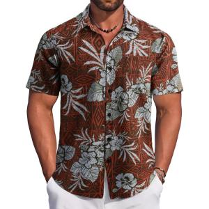 imageCOOFANDY Mens Hawaiian Tropical Shirt Button Down Short Sleeve Vintage Floral ShirtOrangeWhite Flower