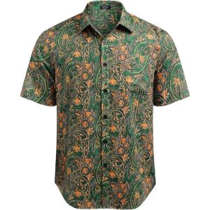 imageCOOFANDY Mens Hawaiian Tropical Shirt Button Down Short Sleeve Vintage Floral ShirtPaisley Olive Sunset