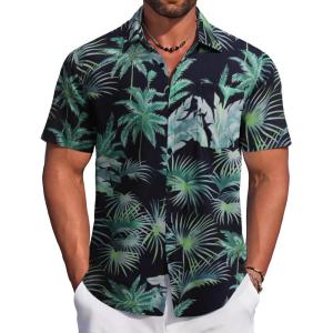 imageCOOFANDY Mens Hawaiian Tropical Shirt Button Down Short Sleeve Vintage Floral ShirtPalm Tree  Black