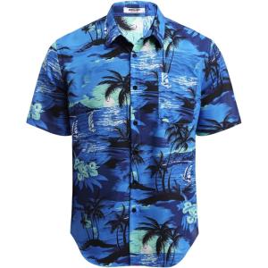 imageCOOFANDY Mens Hawaiian Tropical Shirt Button Down Short Sleeve Vintage Floral ShirtPalm Trees  Sea
