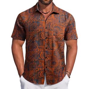 imageCOOFANDY Mens Hawaiian Tropical Shirt Button Down Short Sleeve Vintage Floral ShirtRed