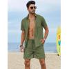 imageCOOFANDY Men 2 Piece Linen Set Casual Short Sleeve Shirt and Short Beach SetArmy Green