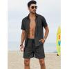 imageCOOFANDY Men 2 Piece Linen Set Casual Short Sleeve Shirt and Short Beach SetBlack