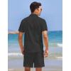 imageCOOFANDY Men 2 Piece Linen Set Casual Short Sleeve Shirt and Short Beach SetBlack