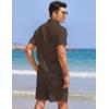 imageCOOFANDY Men 2 Piece Linen Set Casual Short Sleeve Shirt and Short Beach SetBrown