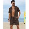 imageCOOFANDY Men 2 Piece Linen Set Casual Short Sleeve Shirt and Short Beach SetBrown
