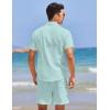 imageCOOFANDY Men 2 Piece Linen Set Casual Short Sleeve Shirt and Short Beach SetCeladon Green