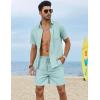imageCOOFANDY Men 2 Piece Linen Set Casual Short Sleeve Shirt and Short Beach SetCeladon Green