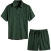 imageCOOFANDY Men 2 Piece Linen Set Casual Short Sleeve Shirt and Short Beach SetDark Green