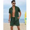 imageCOOFANDY Men 2 Piece Linen Set Casual Short Sleeve Shirt and Short Beach SetDark Green