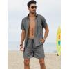 imageCOOFANDY Men 2 Piece Linen Set Casual Short Sleeve Shirt and Short Beach SetDark Grey