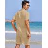 imageCOOFANDY Men 2 Piece Linen Set Casual Short Sleeve Shirt and Short Beach SetDark Khaki