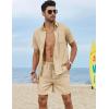 imageCOOFANDY Men 2 Piece Linen Set Casual Short Sleeve Shirt and Short Beach SetDark Khaki