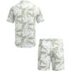 imageCOOFANDY Men 2 Piece Linen Set Casual Short Sleeve Shirt and Short Beach SetGreen Leaves
