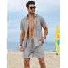 imageCOOFANDY Men 2 Piece Linen Set Casual Short Sleeve Shirt and Short Beach SetLight Gray