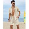 imageCOOFANDY Men 2 Piece Linen Set Casual Short Sleeve Shirt and Short Beach SetLight Khaki